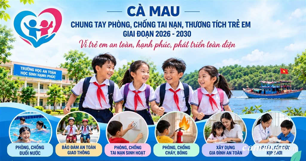 Cà Mau triển khai Chương trình phòng, chống tai nạn, thương tích trẻ em giai đoạn 2026 - 2030