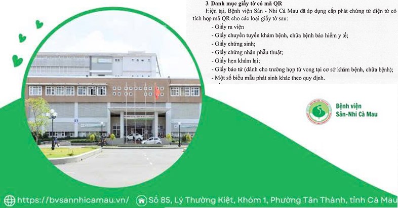 Bệnh viện Sản - Nhi Cà Mau hướng dẫn tra cứu giấy tờ bằng mã QR